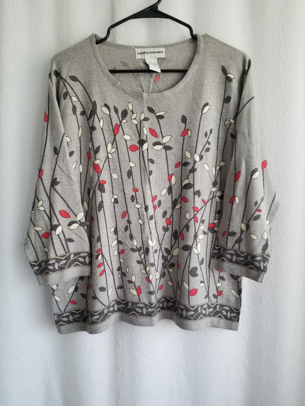 Cathy Daniels Gray Floral Sweater Blouse Large